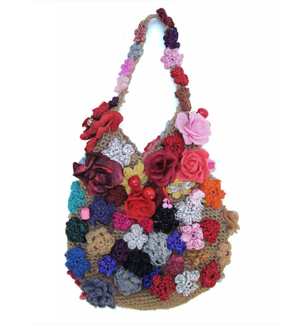Large Crochet Sling Bag With Flowers and Trinkets